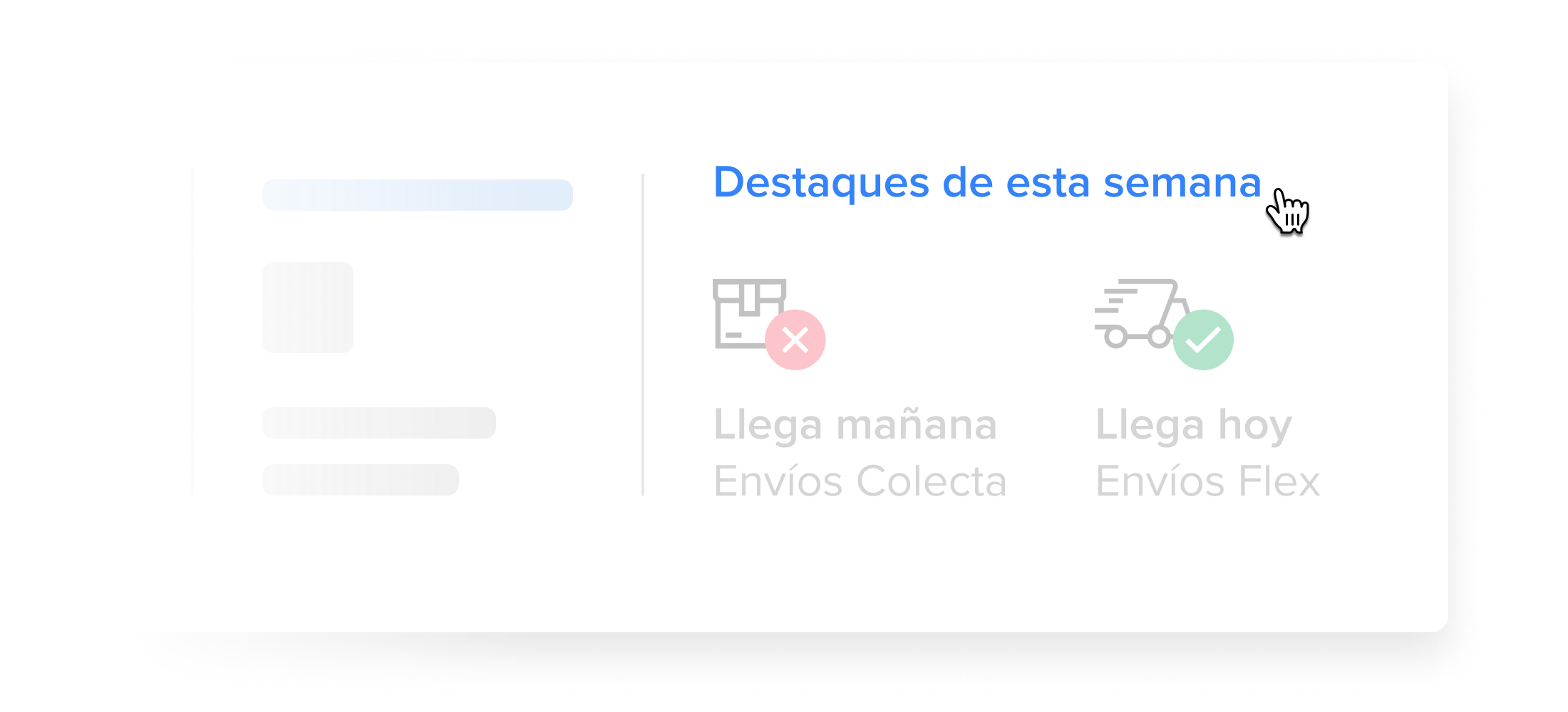 Ejemplo de la sección Destaques de esta semana con el estado de los Envíos con Colecta y Envíos Flex